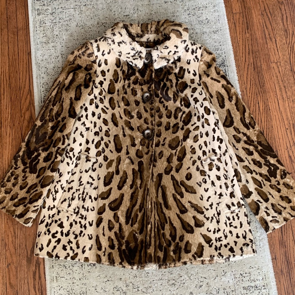 Vintage Leopard Print Faux Fur Coat